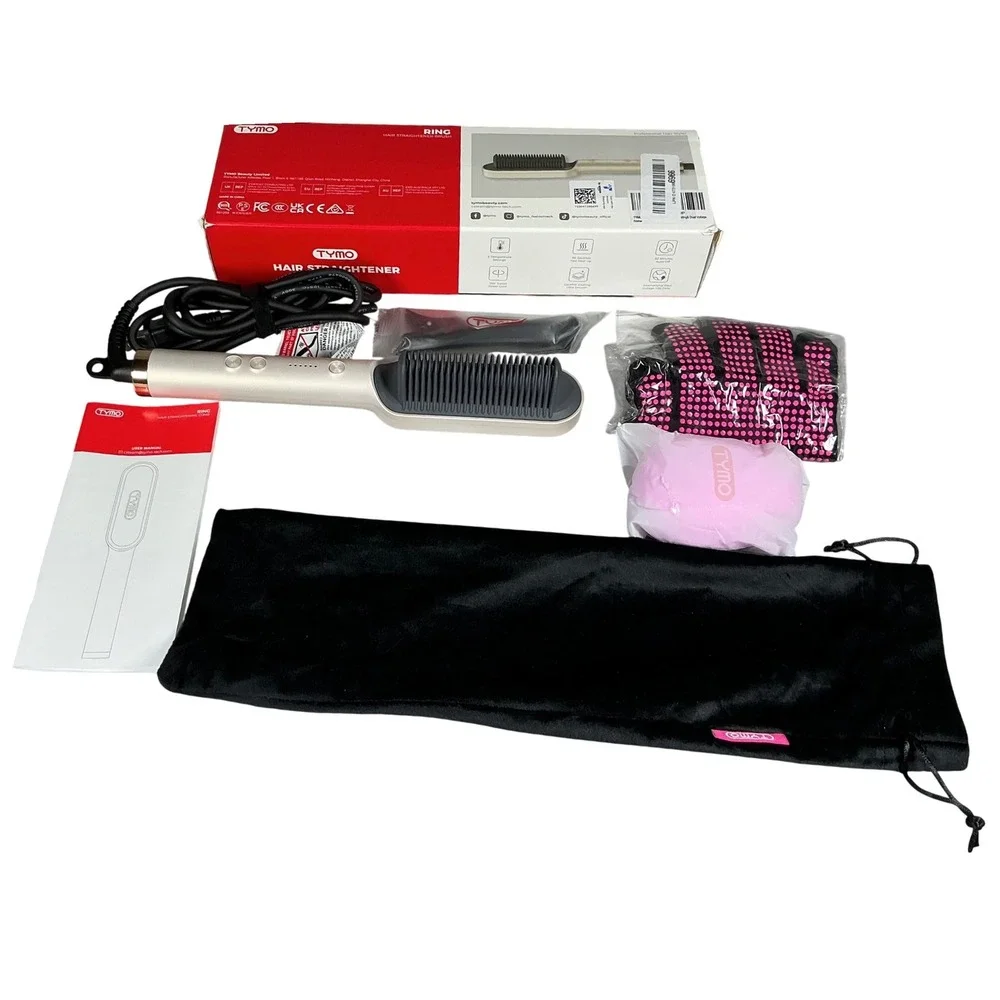 TYMO RING Hair Straightener Brush 3D Teeth Anti-Scald‎ 5 Temp Settings Gold NWT